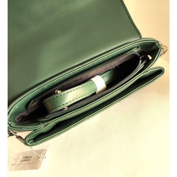 PURSE-CROSSBODY-DAVID JONES PARIS-Faux Leather-Green-Silver Tone Hardware-NEW - Picture 7 of 14